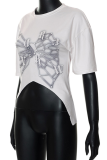 Apricot Casual Print Patchwork O Neck T-Shirts