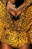 Leopard Print Street Leopard Patchwork Turndown Collar Outerwear