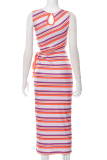 Purple Sexy Striped Patchwork O Neck Pencil Skirt Dresses