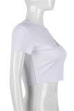 White Casual Solid Hollowed Out O Neck T-Shirts