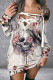 White Casual Skull Head Print Frenulum V Neck Long Sleeve Dresses