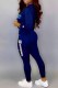 Blue Casual Print Letter Hooded Collar Long Sleeve Two Pieces