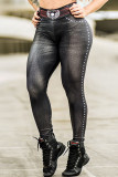 Colour Casual Print Patchwork Skinny High Waist Pencil Trousers