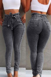 Baby Blue Fashion Casual Solid Basic Mid Waist Skinny Jeans