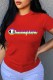 Red Street Print Letter O Neck T-Shirts