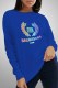 Blue Casual Print Letter O Neck Tops