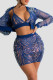 Peacock Blue Sexy Solid Sequins Patchwork Long Sleeve Two Pieces