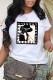 White Casual Print Letter O Neck T-Shirts