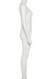 White Sexy Solid Hollowed Out See-through O Neck Skinny Jumpsuits