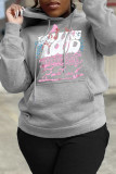 Grey Casual Print Patchwork Basic Hooded Collar Tops