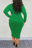 Army Green Fashion Sexy Long Sleeve Plus Size Dress