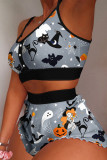 Grey Sexy Casual Print Patchwork U Neck Sleeveless Two Pieces