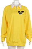 Yellow Casual Print Patchwork Zipper Turndown Collar Tops