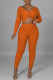 Tangerine Red Sexy Solid Patchwork Knotted V Neck Long Sleeve Two Pieces