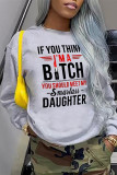 Grey Casual Letter Print Patchwork O Neck Tops