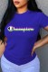 Blue Street Print Letter O Neck T-Shirts