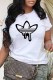 White Casual Print Patchwork O Neck T-Shirts