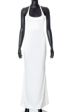 White Casual Solid Patchwork Halter Trumpet Mermaid Dresses