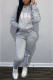 Grey Casual Print Letter Hooded Collar Long Sleeve Two Pieces
