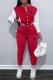 Red Casual Print Patchwork Mandarin Collar Long Sleeve Two Pieces