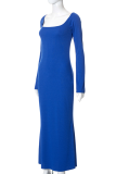 Blue Sexy Solid Patchwork Square Collar Pencil Skirt Dresses