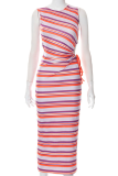 Purple Sexy Striped Patchwork O Neck Pencil Skirt Dresses