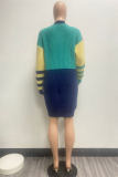 Multicolor Casual Patchwork Cardigan V Neck Outerwear