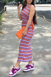 Purple Sexy Striped Patchwork O Neck Pencil Skirt Dresses