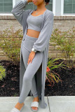 Grey Casual Solid Cardigan Outerwear (Only One Coat)