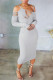 Grey Sexy Casual Solid Hollowed Out Patchwork Oblique Collar Long Sleeve Dresses