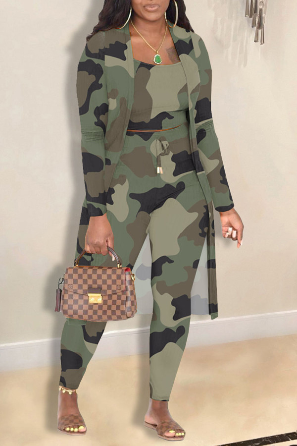 Camouflage Casual Print Camouflage Print Patchwork Three Pieces