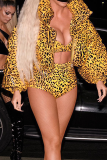 Leopard Print Street Leopard Patchwork Turndown Collar Outerwear