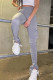 Grey Casual Solid Patchwork Slit Skinny High Waist Trousers