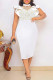 White Elegant Solid Patchwork Flounce O Neck One Step Skirt Dresses