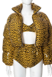 Leopard Print Street Leopard Patchwork Turndown Collar Outerwear