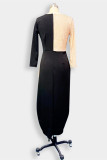 Black Sexy Patchwork Sequins V Neck Long Sleeve Dresses