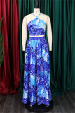 Red Sexy Print Backless Spaghetti Strap Sleeveless Two Pieces