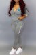 Grey Casual Print Letter Hooded Collar Long Sleeve Two Pieces