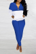 Blue Casual Solid Patchwork Zipper Collar Long Sleeve Two Pieces