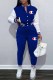 Blue Casual Print Patchwork Mandarin Collar Long Sleeve Two Pieces