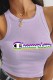 Purple Street Print Letter O Neck Tops