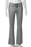 Grey Casual Striped Patchwork Boot Cut Mid Waist Speaker Full Print Bottoms