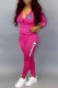 Rose Red Casual Print Letter Hooded Collar Long Sleeve Two Pieces