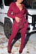 Burgundy Street Print Letter Hooded Collar Long Sleeve Two Pieces