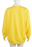 Yellow Casual Print Patchwork Zipper Turndown Collar Tops