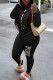 Black Casual Print Patchwork O Neck Long Sleeve Two Pieces