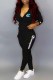 Black Casual Print Letter Hooded Collar Long Sleeve Two Pieces