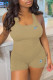 Khaki Sexy Print Bandage U Neck Rompers