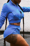 Pink Sexy Solid Zipper Turndown Collar Long Sleeve Two Pieces