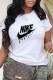 White Casual Print Letter O Neck T-Shirts